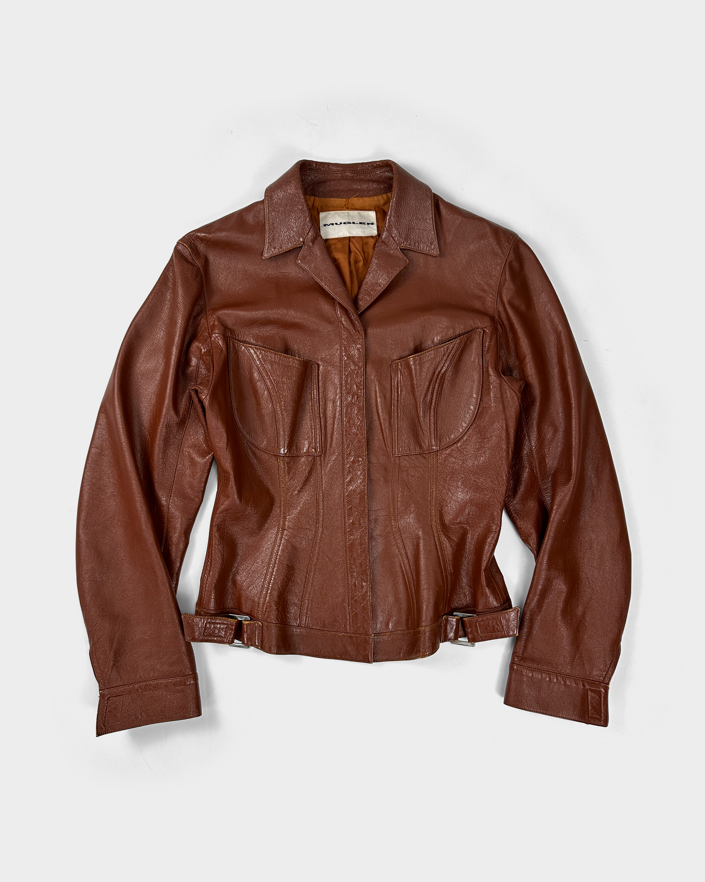 Mugler Brown Leather Fitted Jacket 2000's