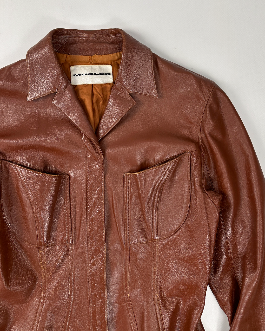 Mugler Brown Leather Fitted Jacket 2000's