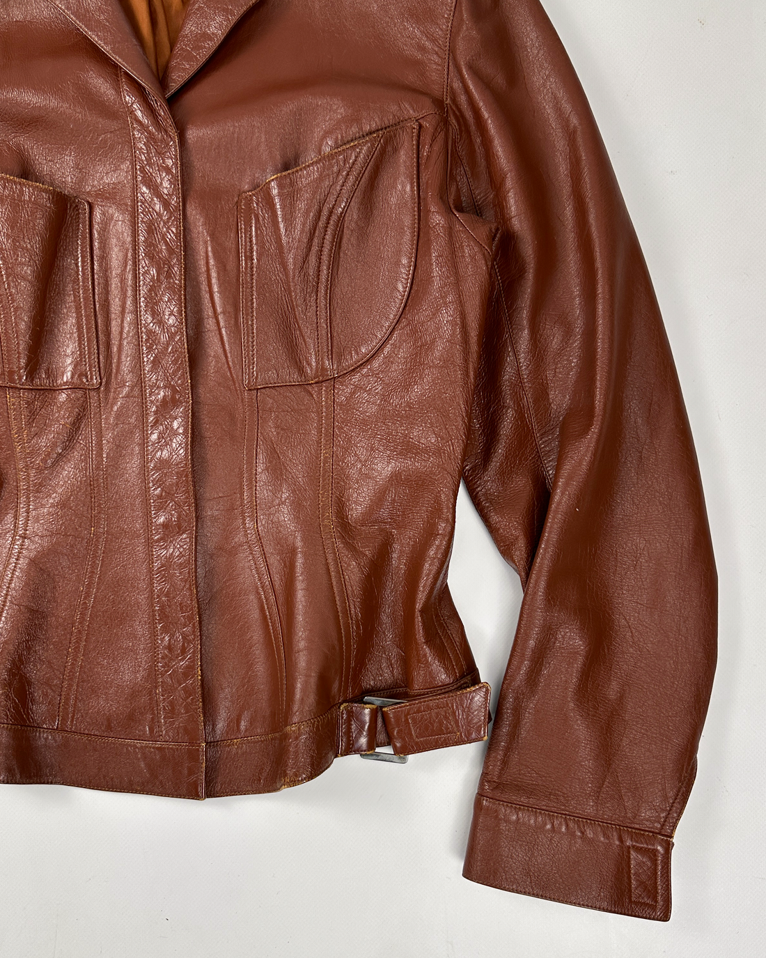 Mugler Brown Leather Fitted Jacket 2000's