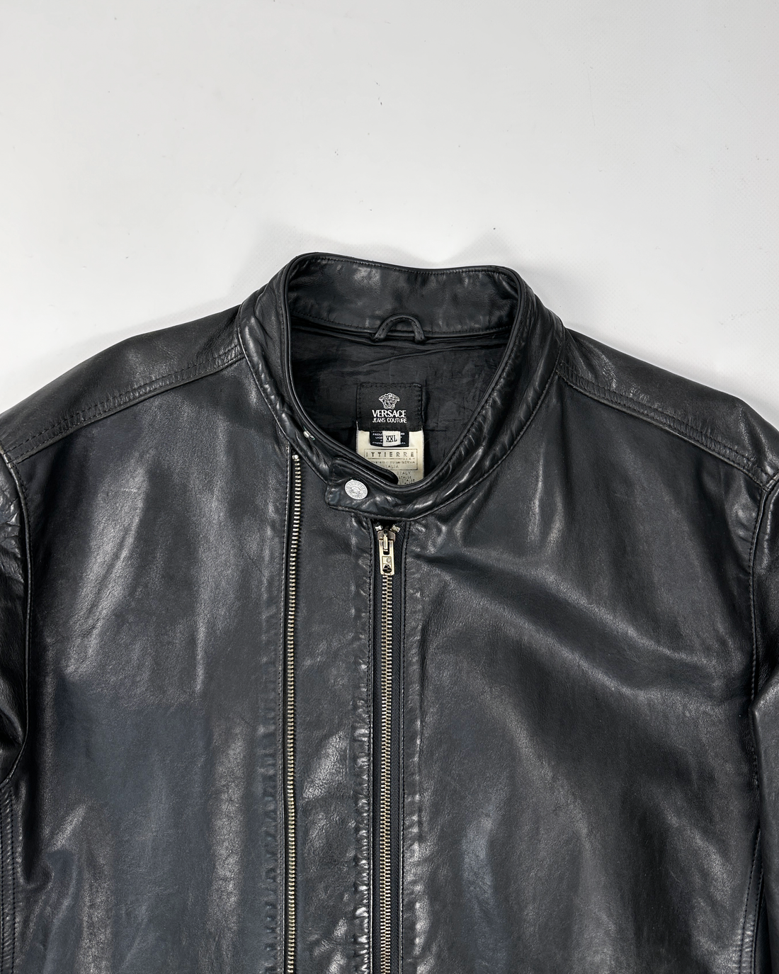 Versace Black 2-Position Black Leather Jacket 1990's