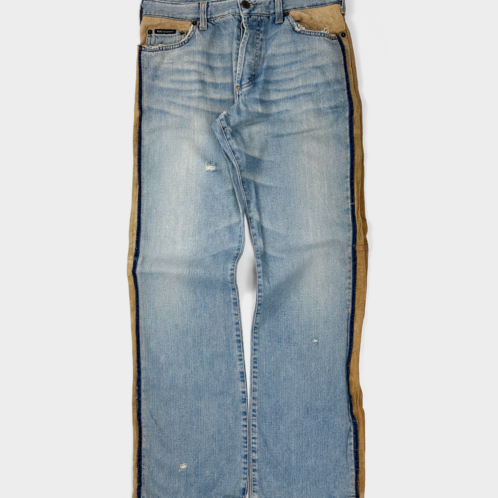 Dolce & Gabbana Leather Sides Denim Pants 2000's