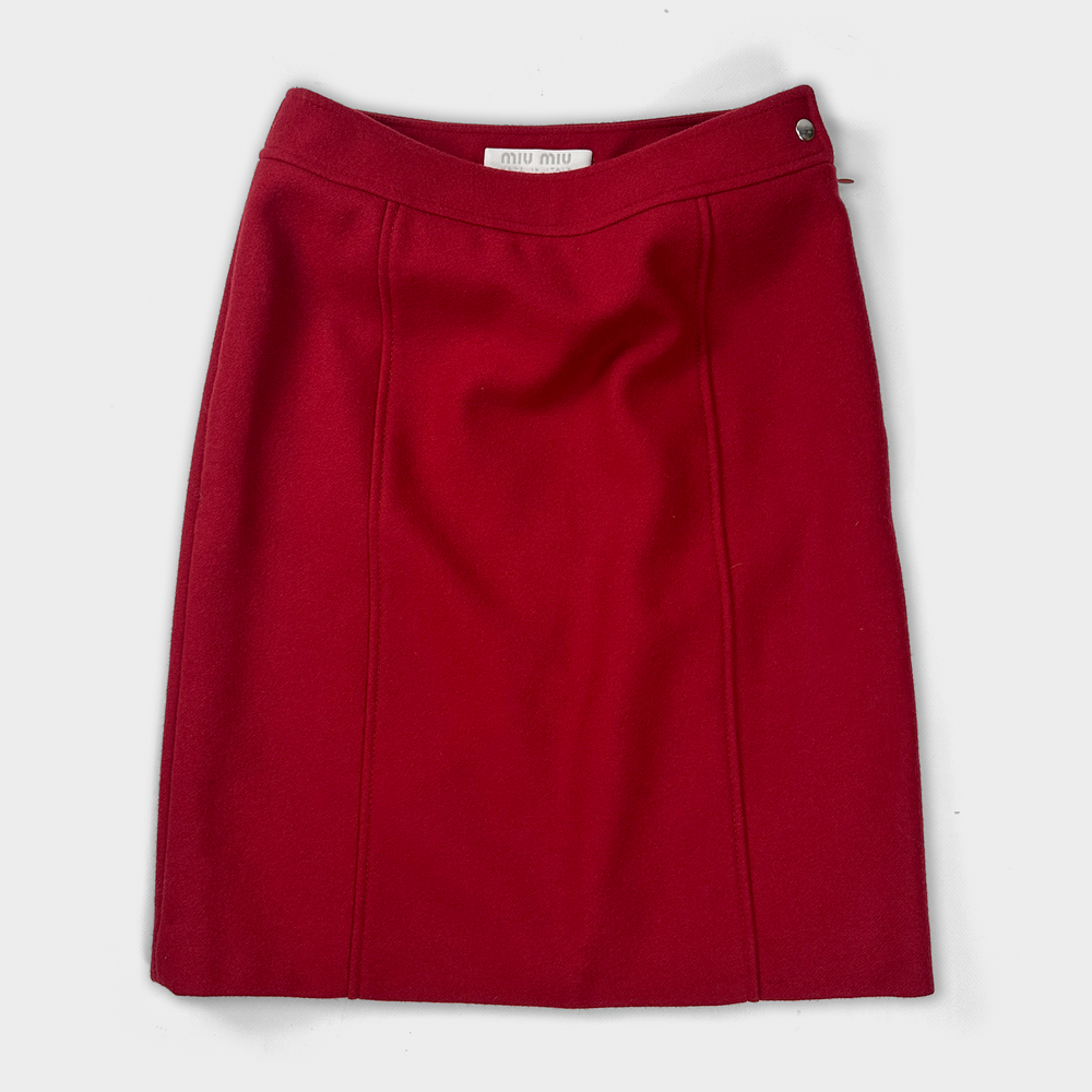 Miu Miu Red Wool Straight Skirt 1990's