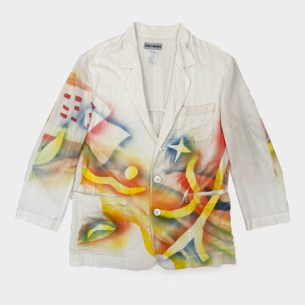 Issey Miyake White Multicolor Print Blazer 2000's