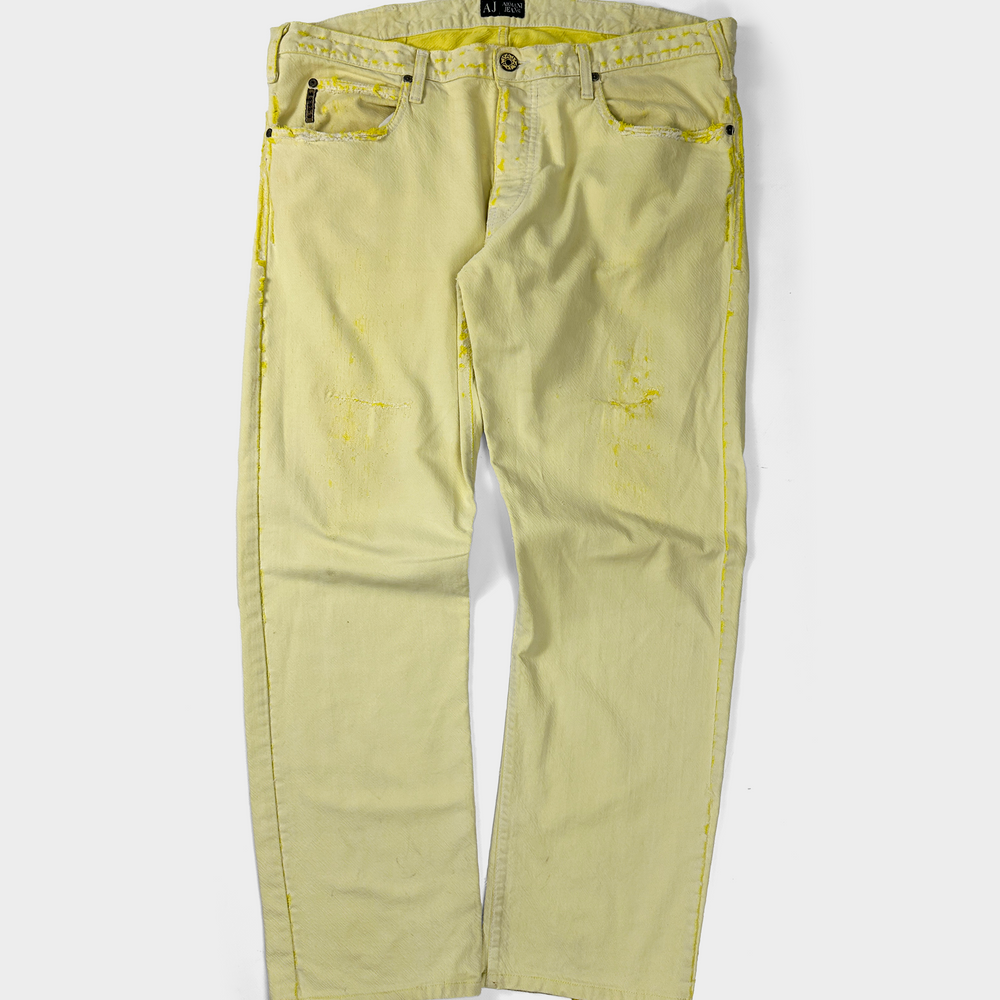 Armani Destroyed Edges Yellow Cotton Pants 2000's