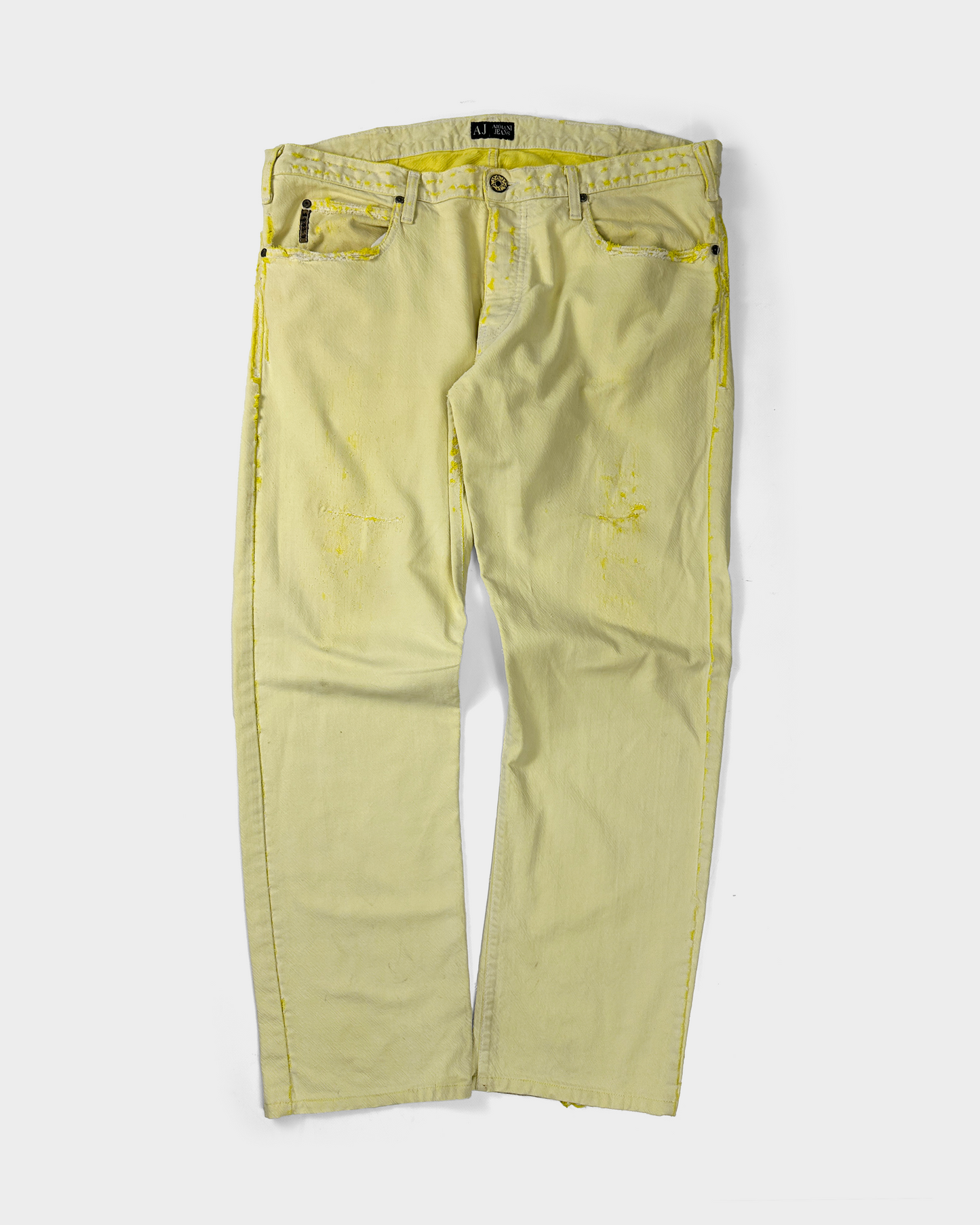 Armani Destroyed Edges Yellow Cotton Pants 2000's