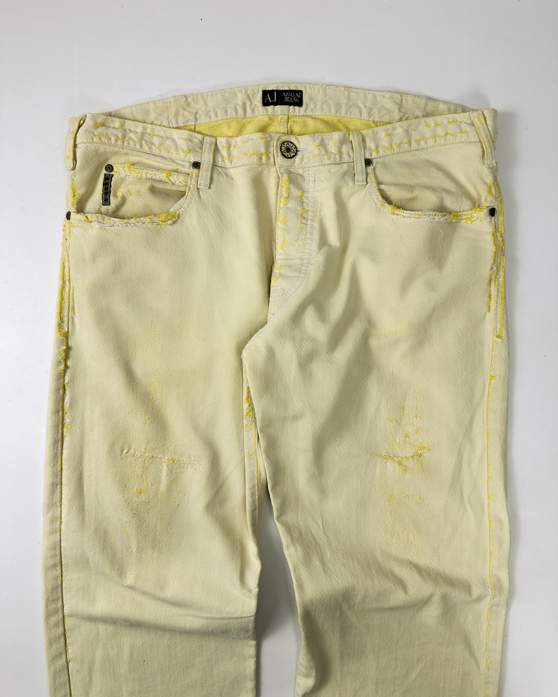 Armani Destroyed Edges Yellow Cotton Pants 2000's