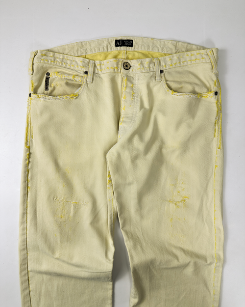 Armani 破洞边黄色棉质长裤 2000 年代