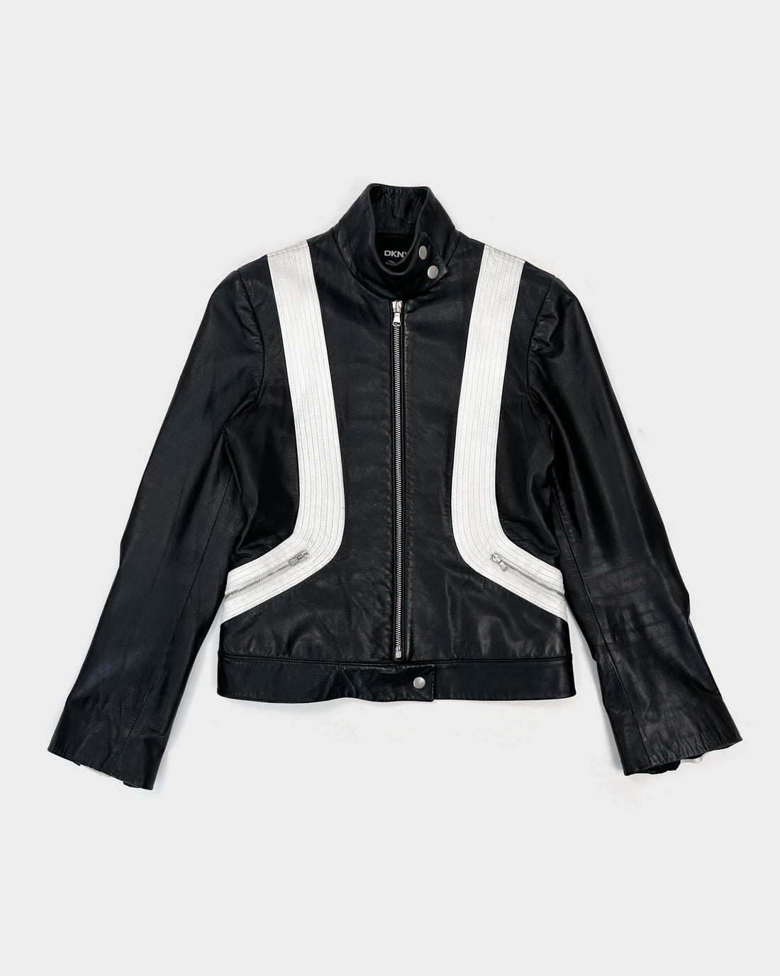 DKNY Black Racing Leather Cropped Jacket 1990's