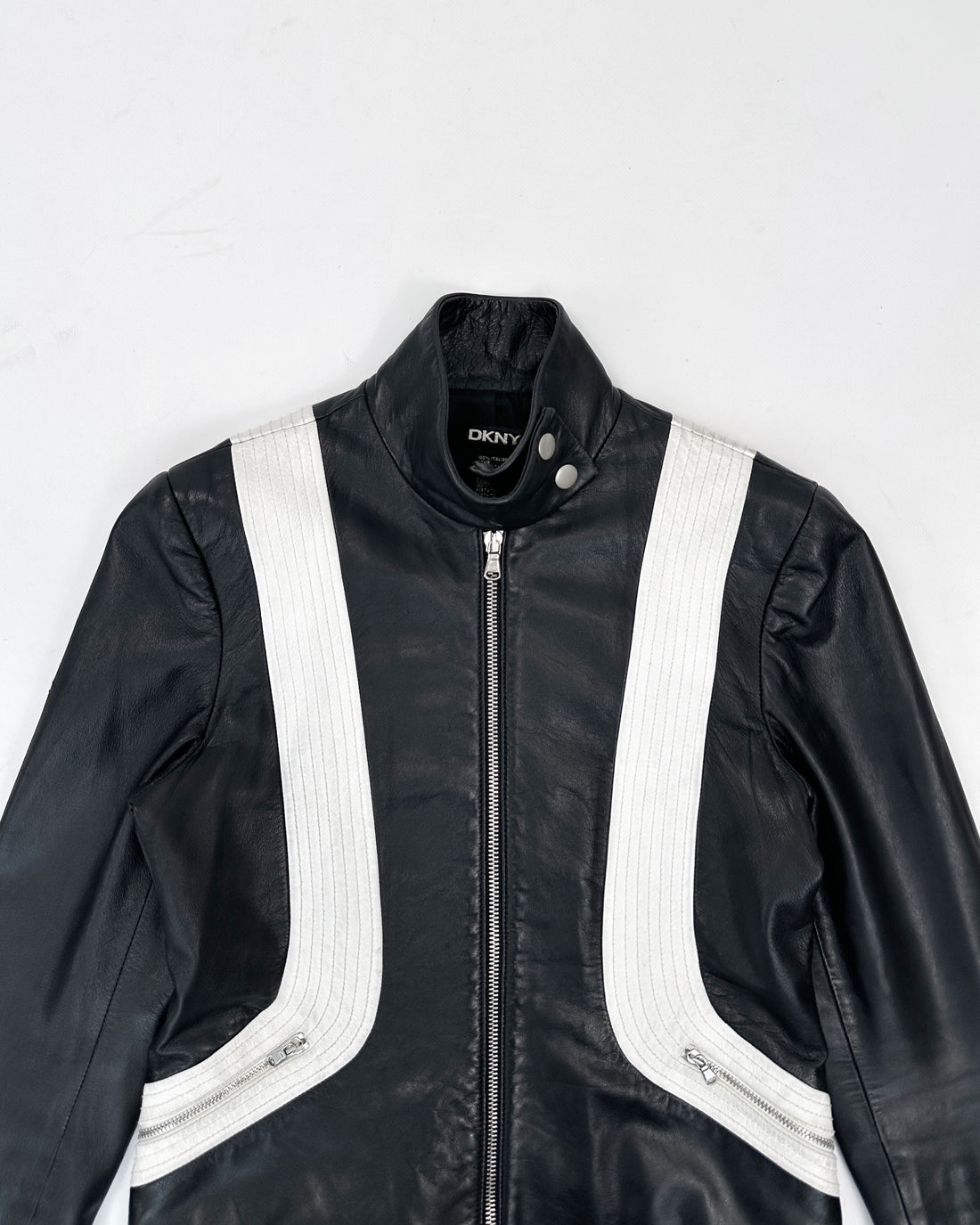 DKNY Black Racing Leather Cropped Jacket 1990's
