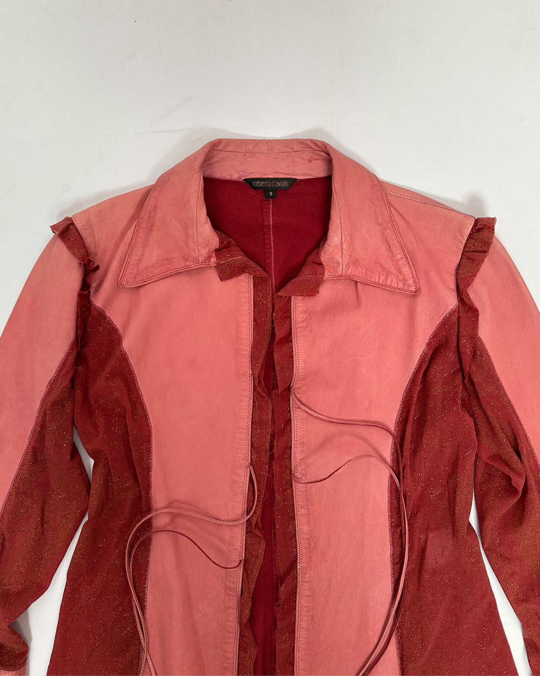 Roberto Cavalli Leather + Mesh Pink Shirt 2000's