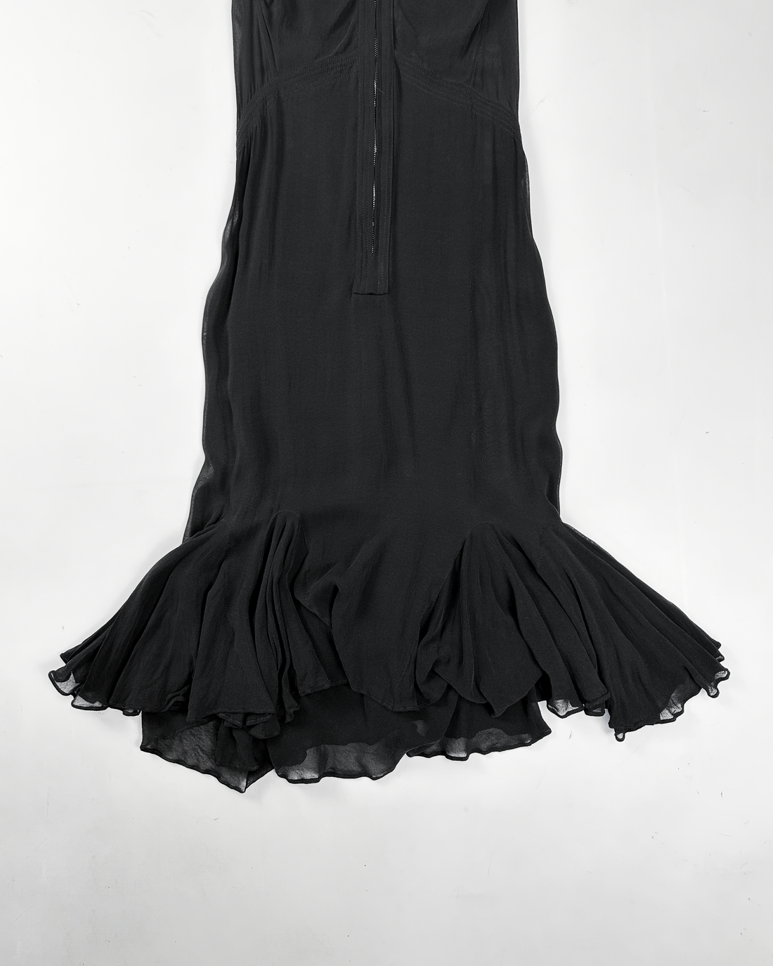 Nao Takekoshi Black Zipped Fluid Silk Dress 2000's