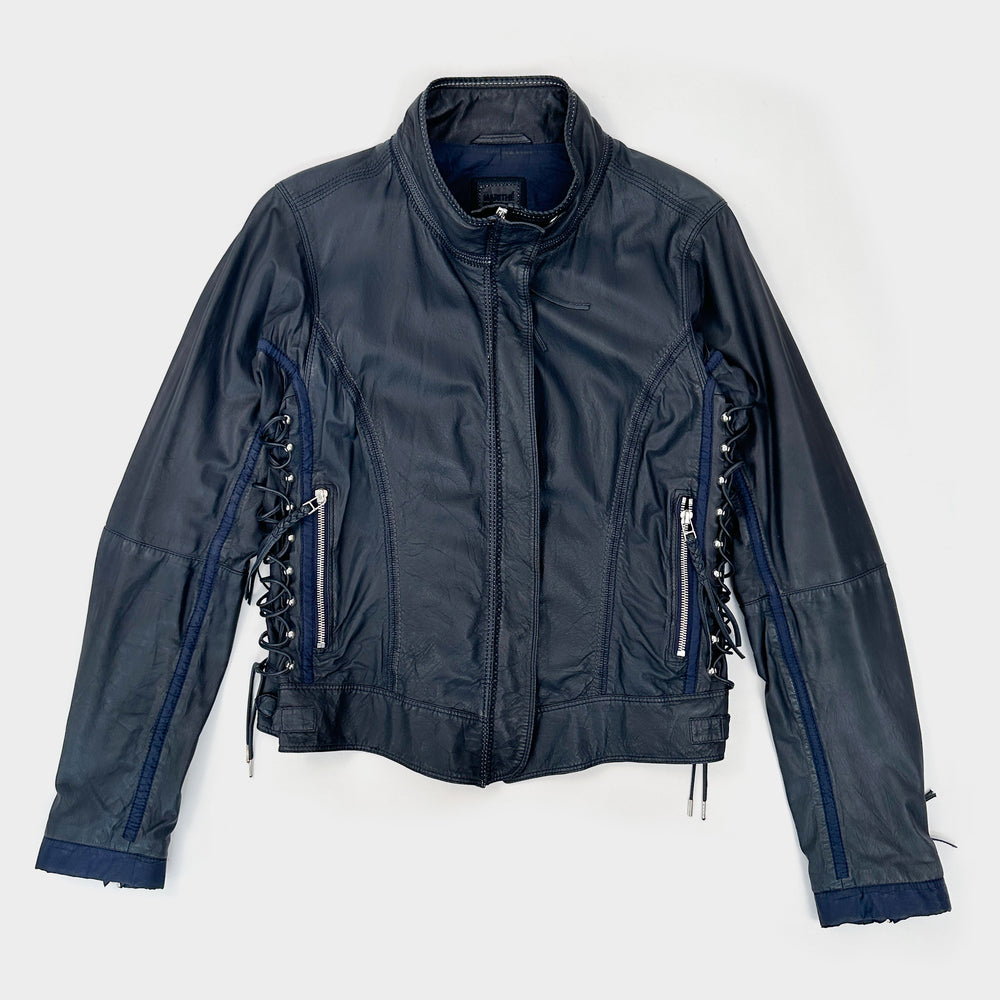 Marithé Francois Girbaud Blue Leather Bondage Jacket 1990's