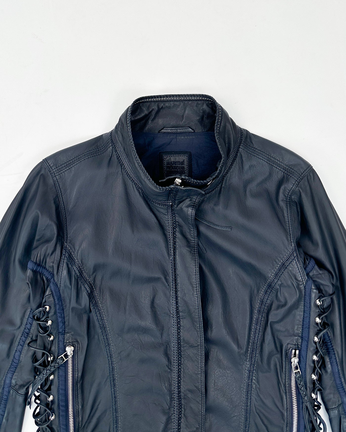 Marithé Francois Girbaud Blue Leather Bondage Jacket 1990's
