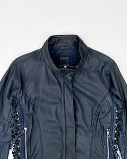 Marithé Francois Girbaud Blue Leather Bondage Jacket 1990's