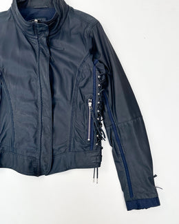 Marithé Francois Girbaud Blue Leather Bondage Jacket 1990's