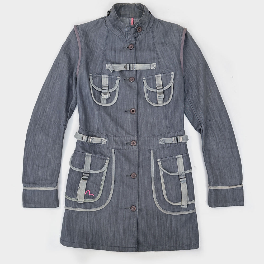 Evisu Donna Grey Utility Trench Coat 2000's