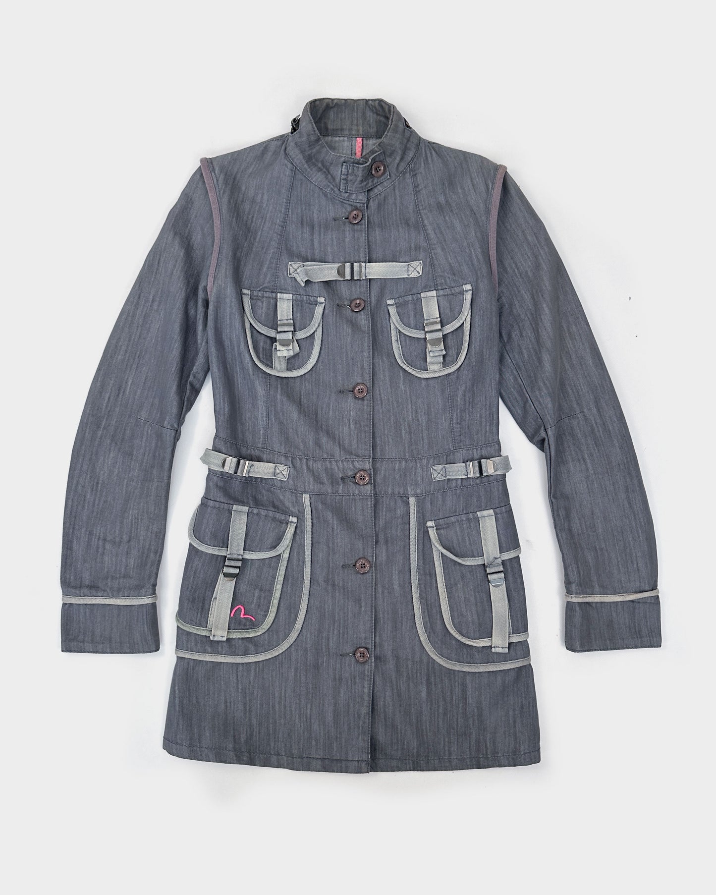 Evisu Donna Grey Utility Trench Coat 2000's