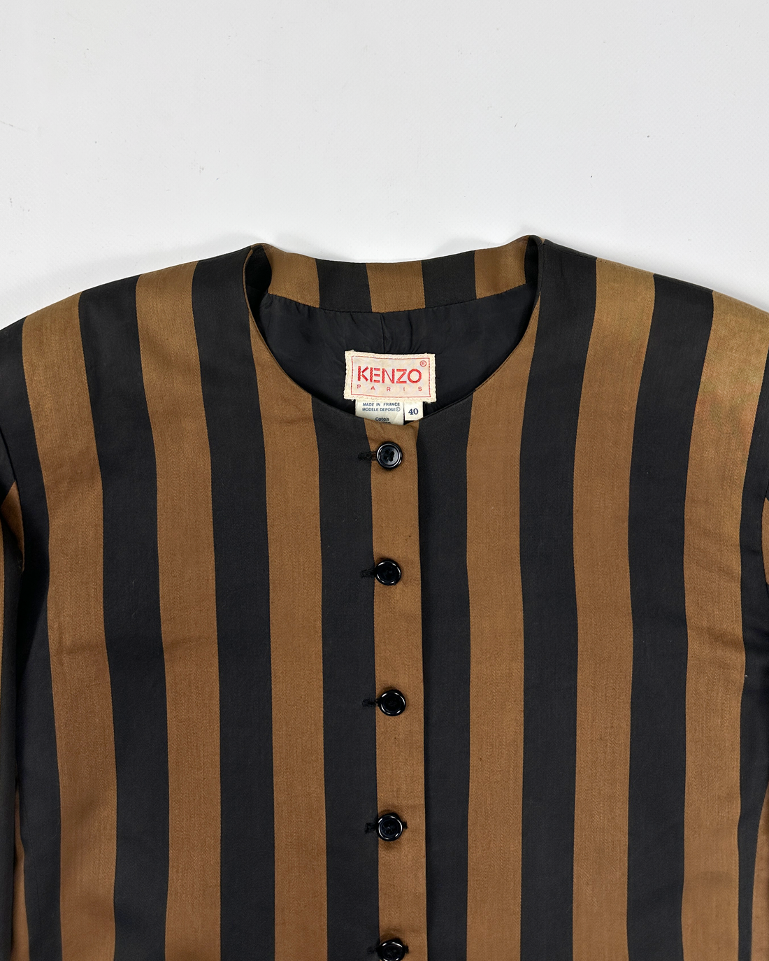 Kenzo Brown & Black Stipes Colarless Jacket 1990's