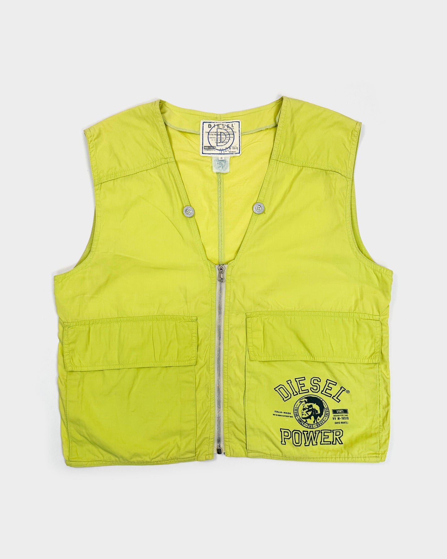 Diesel Neon Green Utility Light Vest 1990's