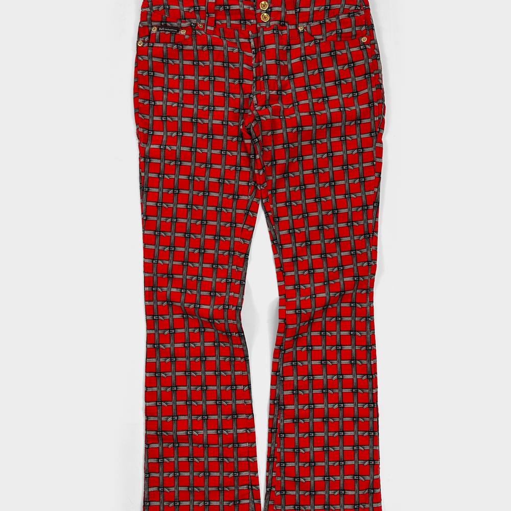 Dolce & Gabbana "Belted-Print" Red Velour Pants 2000's