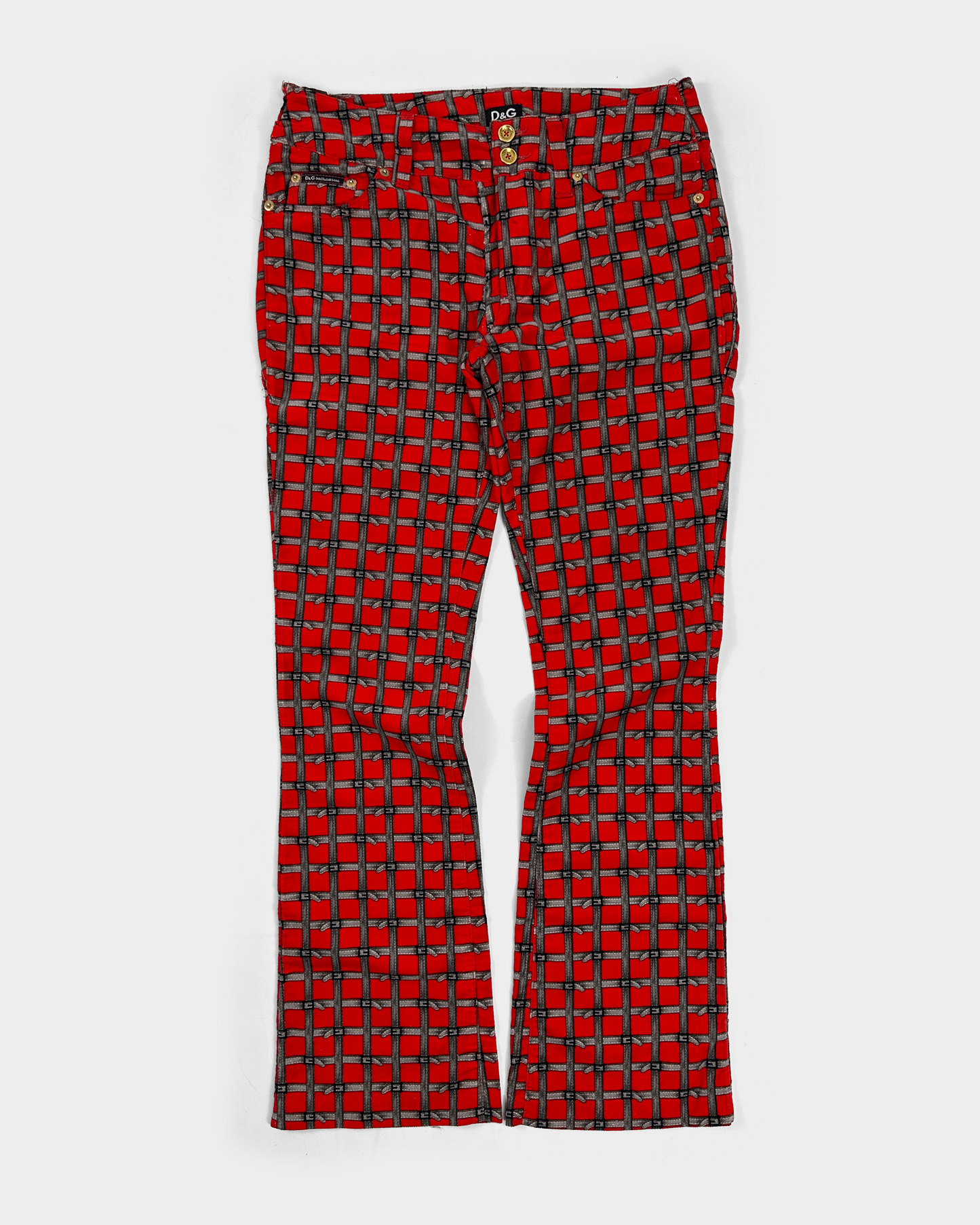 Dolce & Gabbana "Belted-Print" Red Velour Pants 2000's