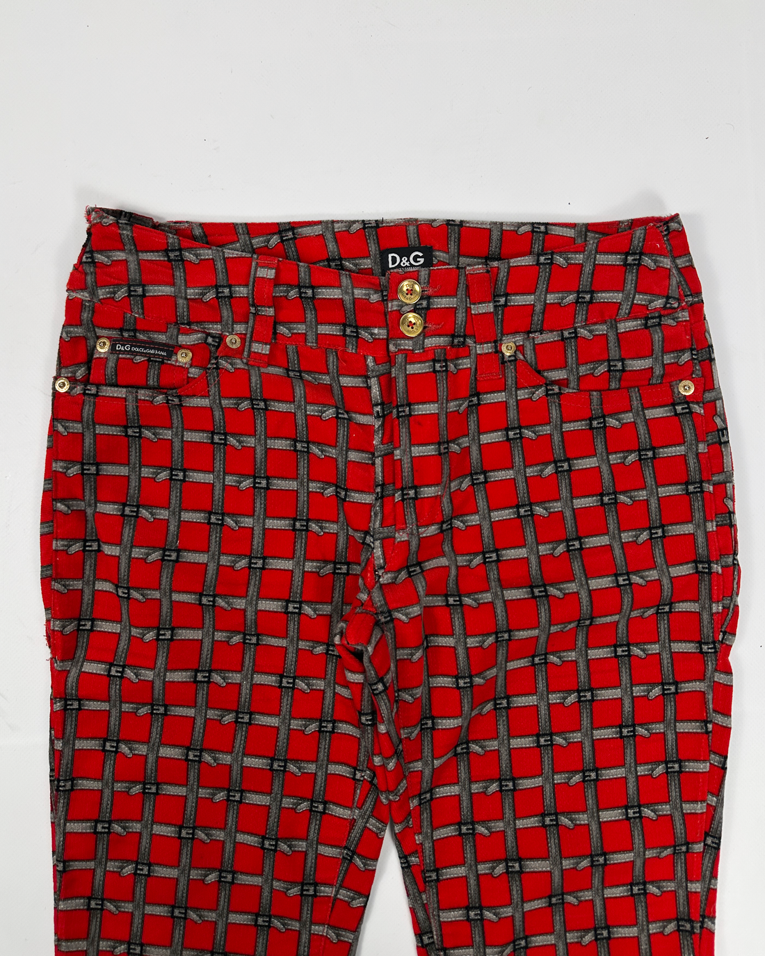 Dolce & Gabbana "Belted-Print" Red Velour Pants 2000's