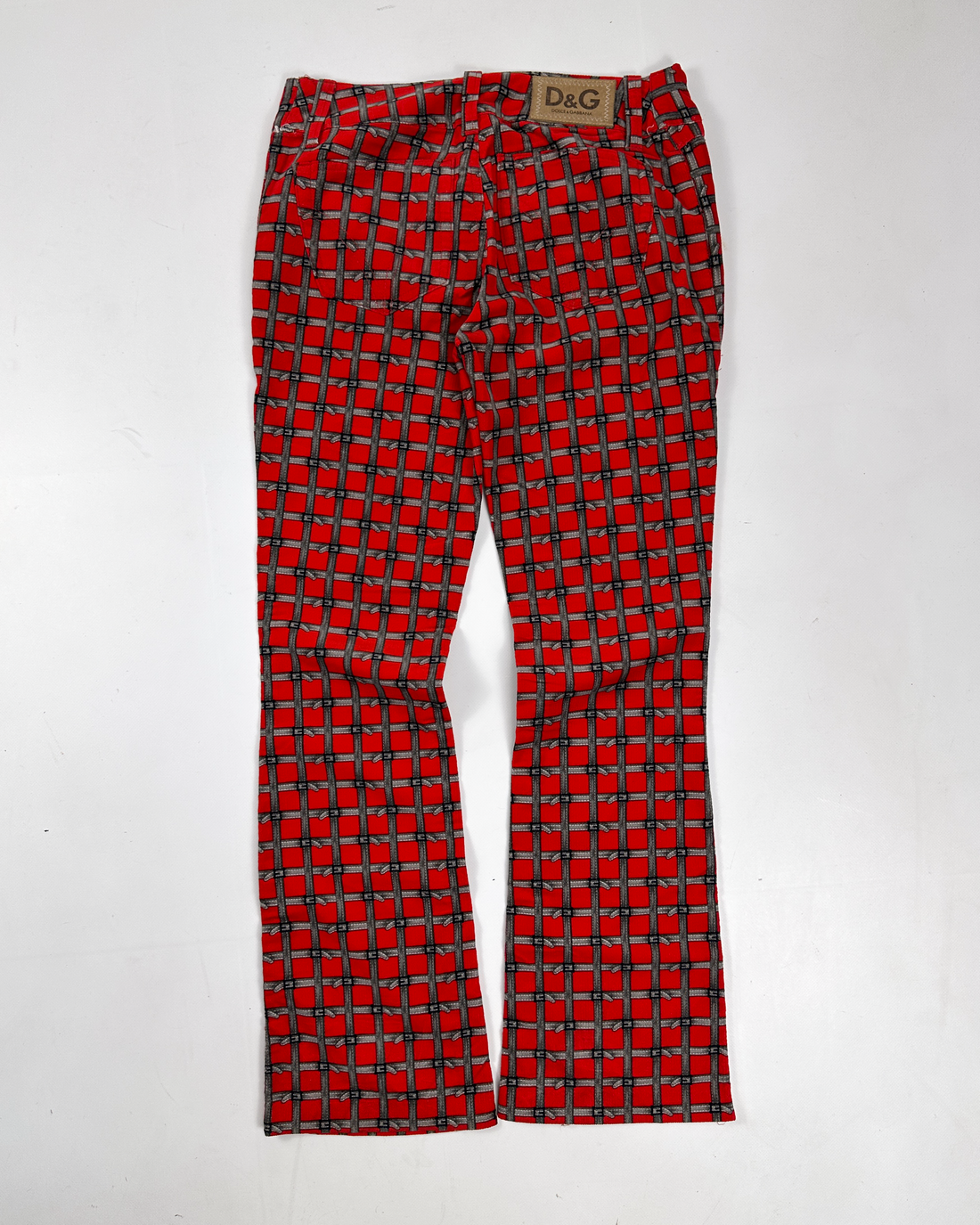 Dolce & Gabbana "Belted-Print" Red Velour Pants 2000's