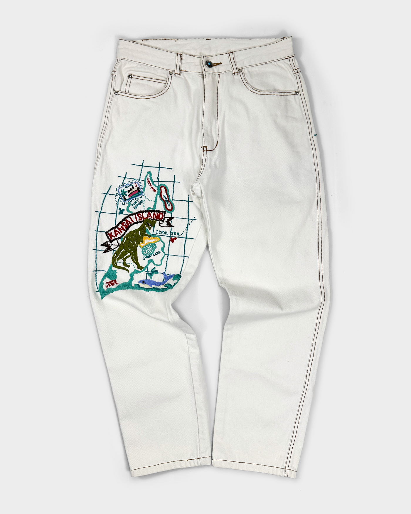 Kansai Yamamoto (O2) Embroidery White Pants 1990's