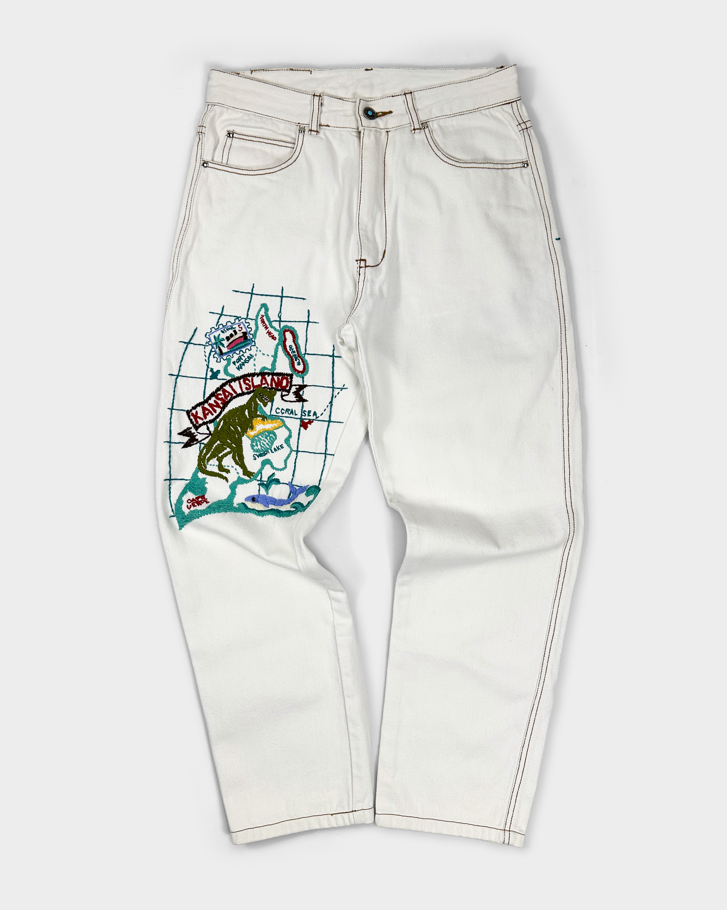 Kansai Yamamoto (O2) Embroidery White Pants 1990's