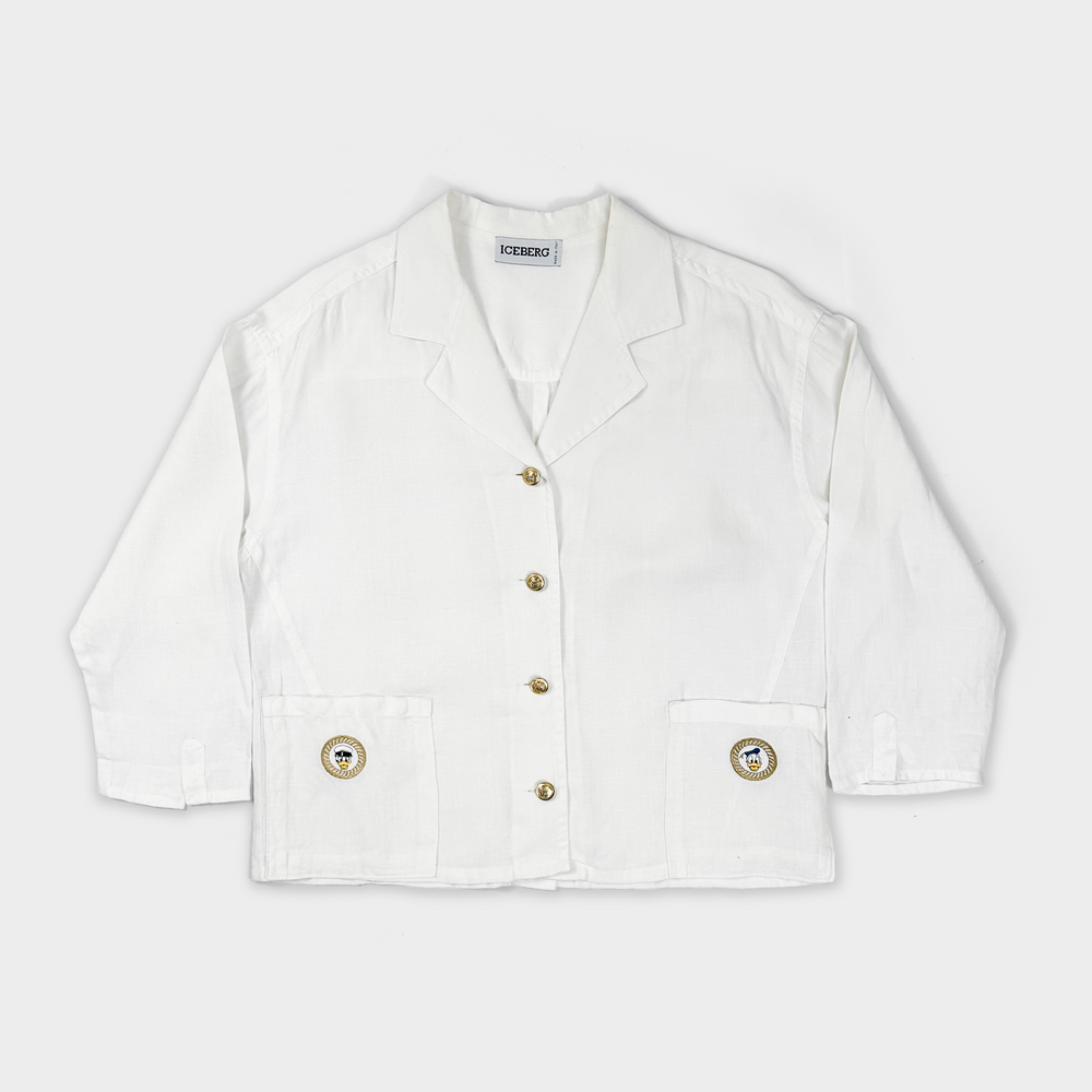 Iceberg White Linen 4-Button Jacket 1990's