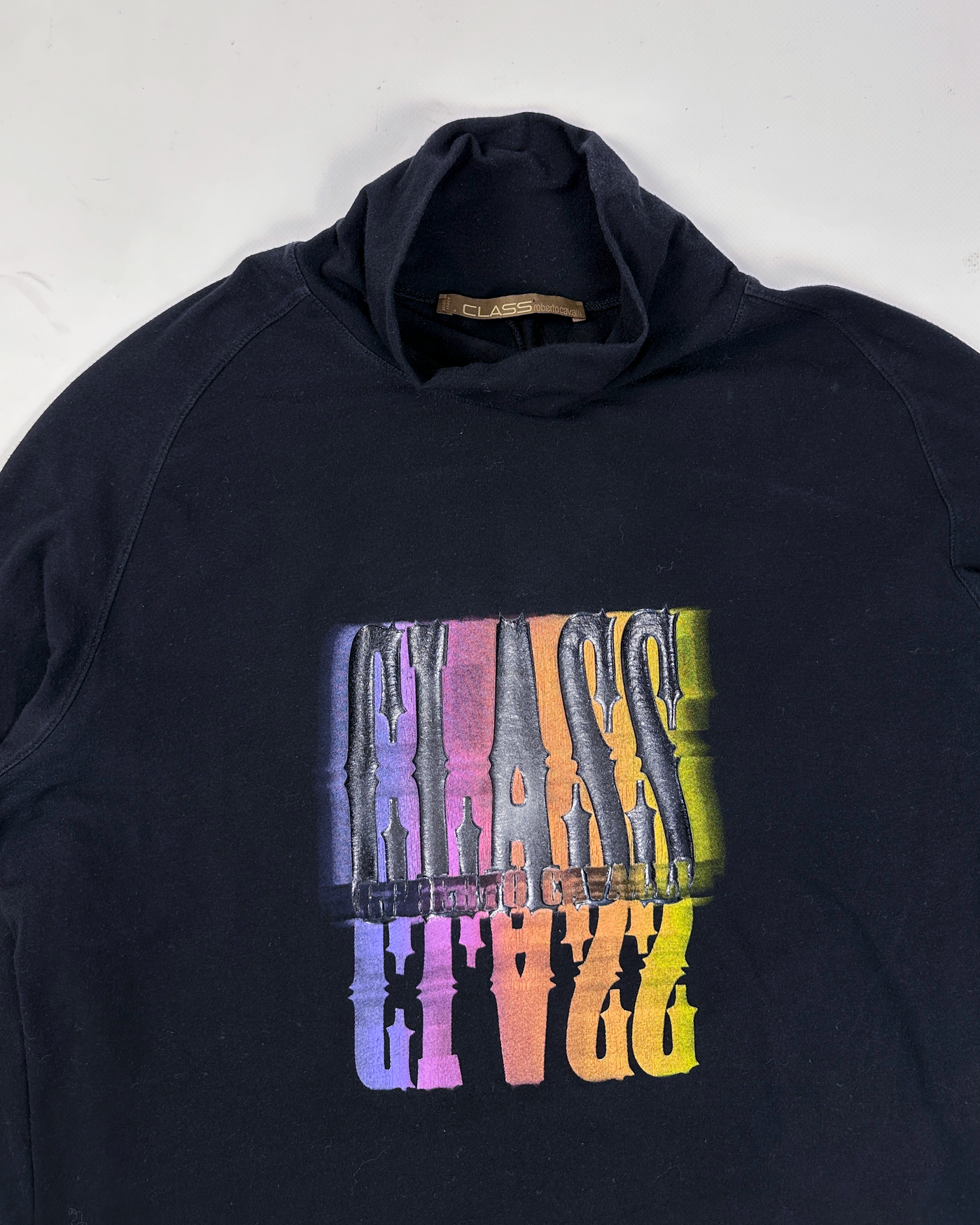 Roberto Cavalli Cashmere Black High Neck Top 2000's