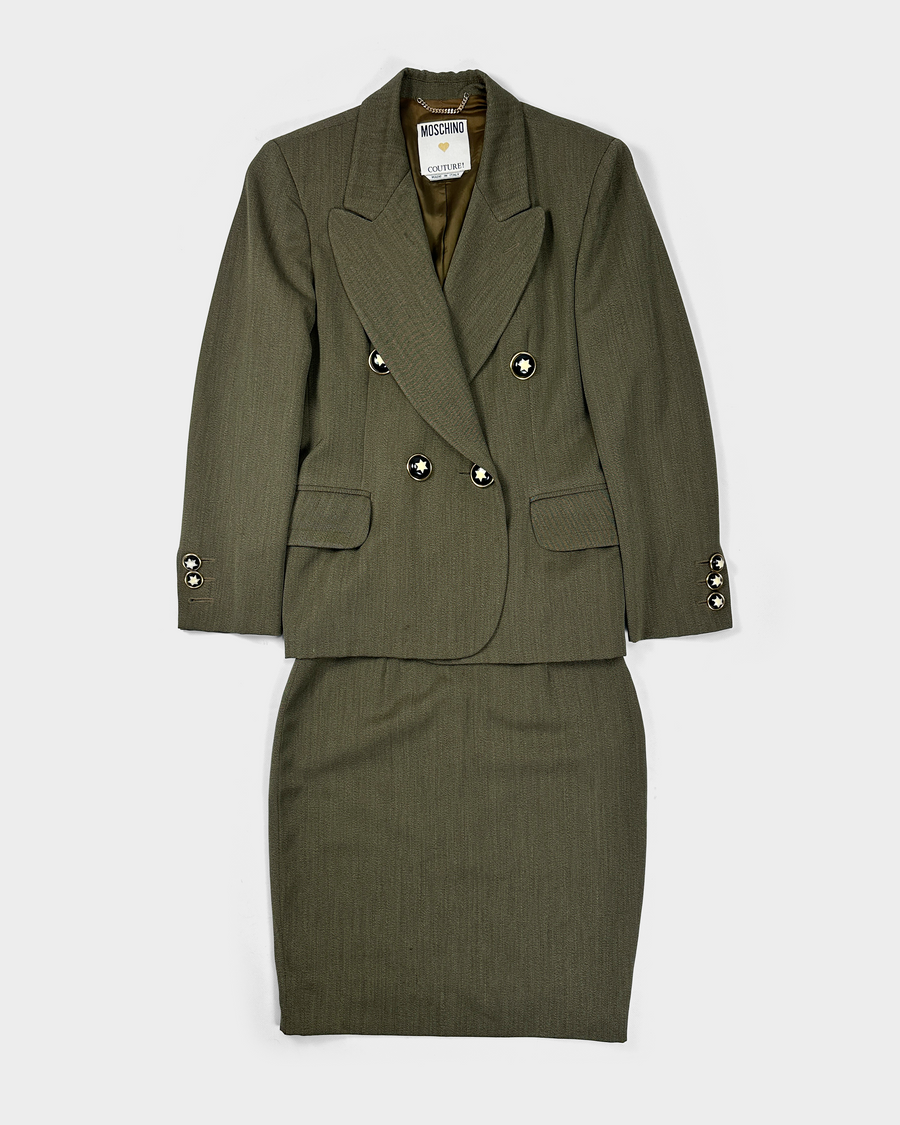 Moschino Couture Dark Green Wool Set 1980's