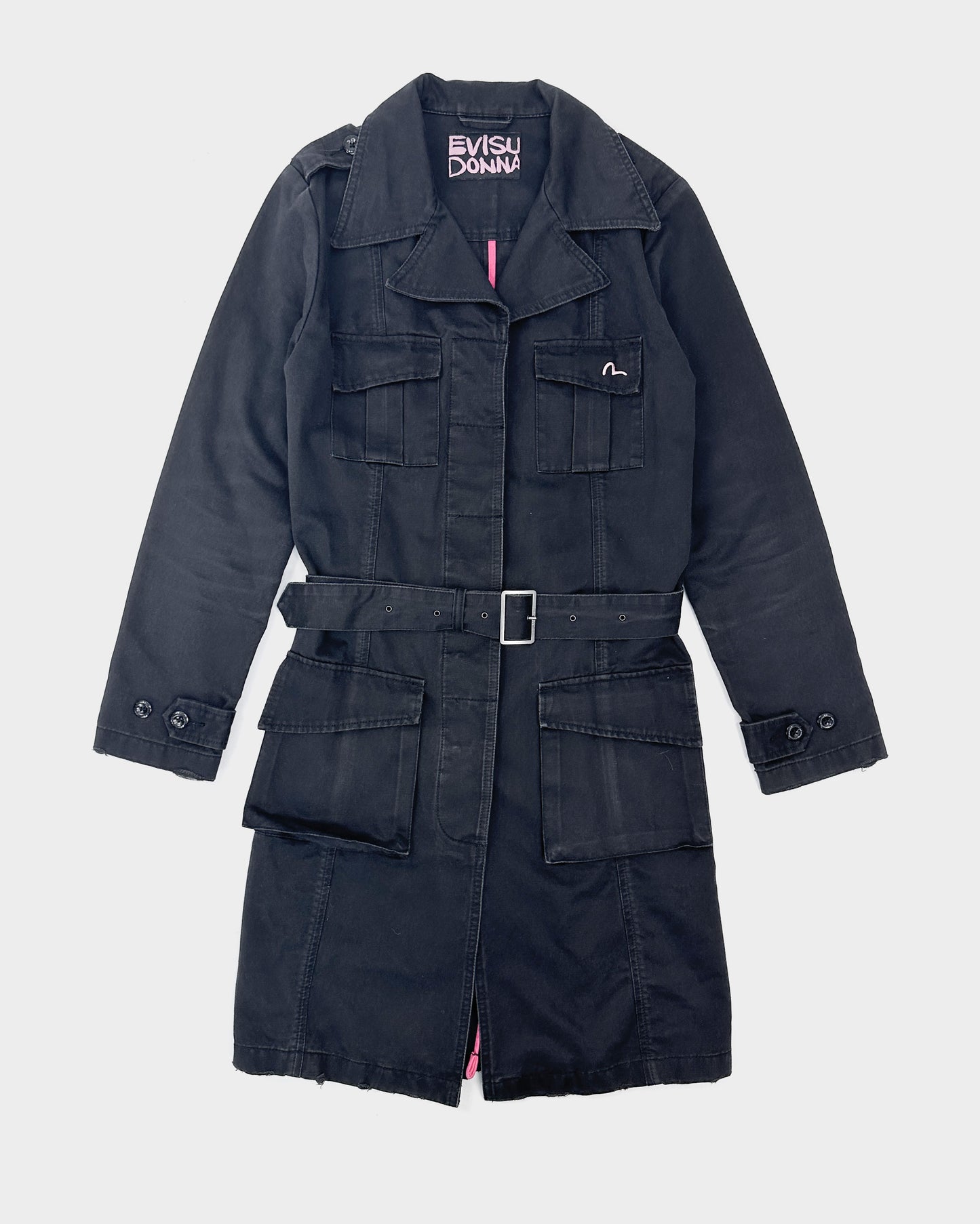 Evisu Donna Black Utility Trench Coat 2000's