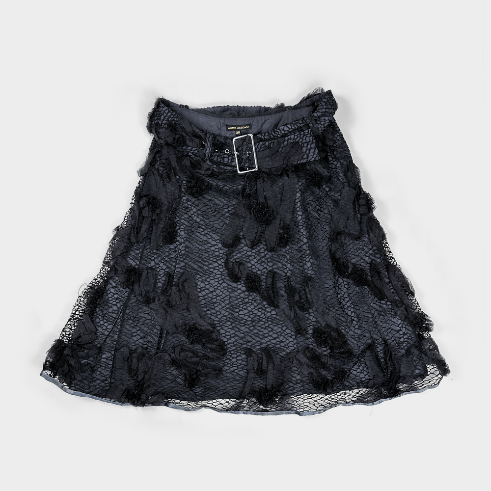 Amaya Arzuaga 2-Layer Lace Black Skirt 1990's