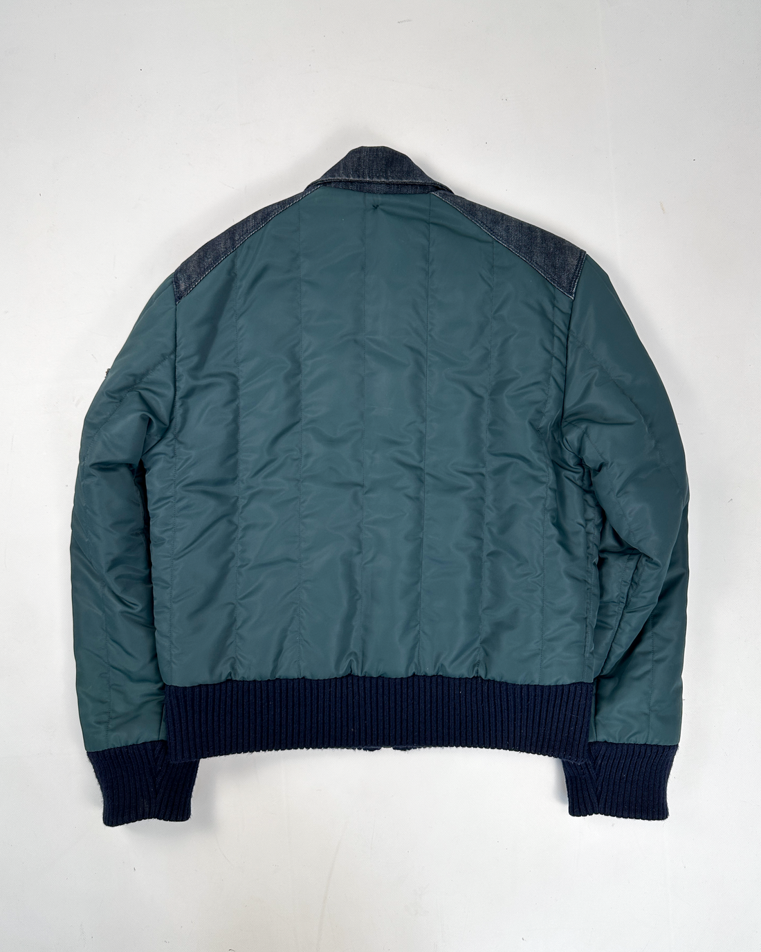 Energie Nylon + Denim Deep Green Bomber Jacket 2000's