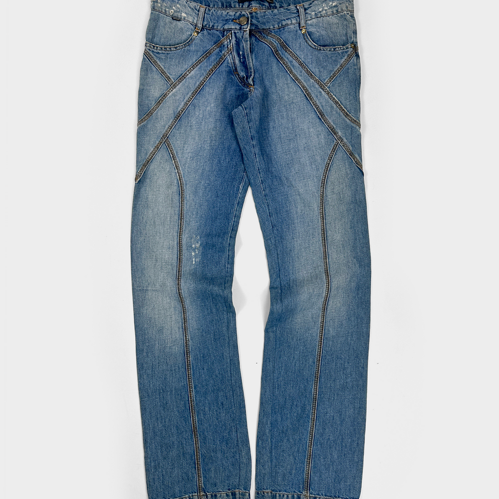 Roberto Cavalli Shaped Whased-Denim Pants 2000's