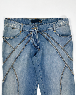 Roberto Cavalli Shaped Whased-Denim Pants 2000's