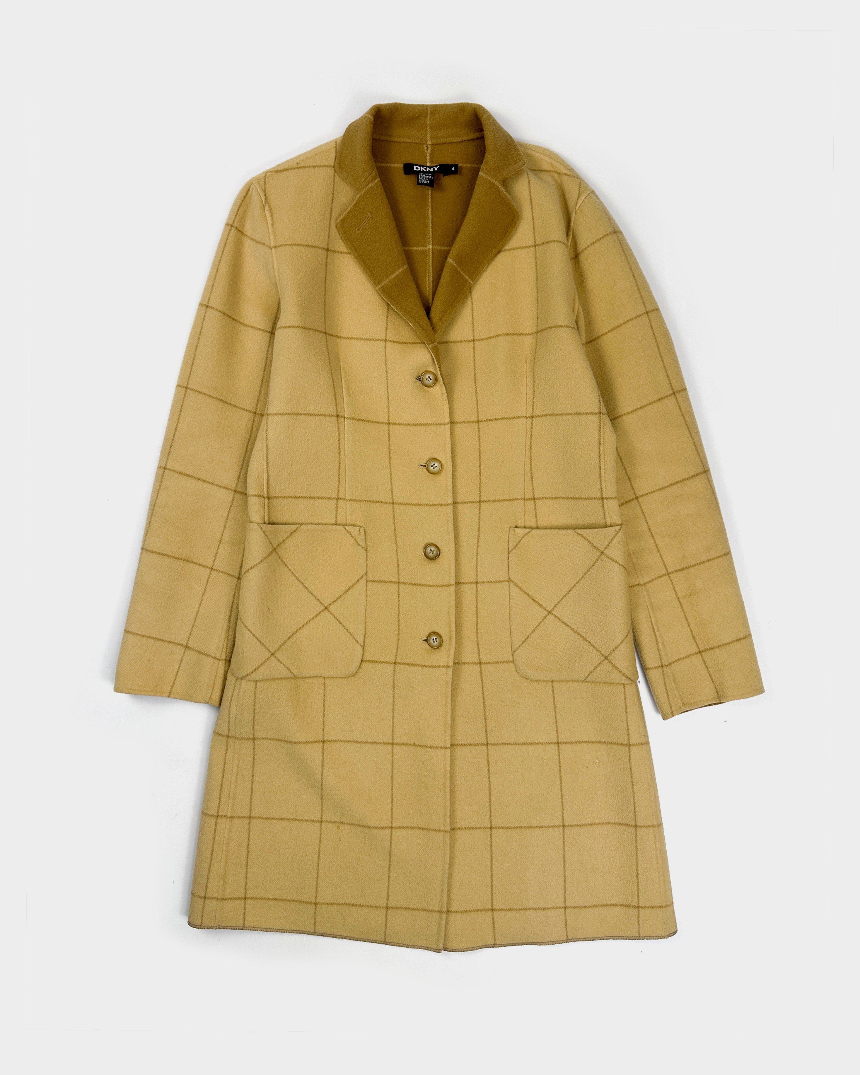 DKNY Beige Squares Pattern Long Coat 1980's – Vintage TTS