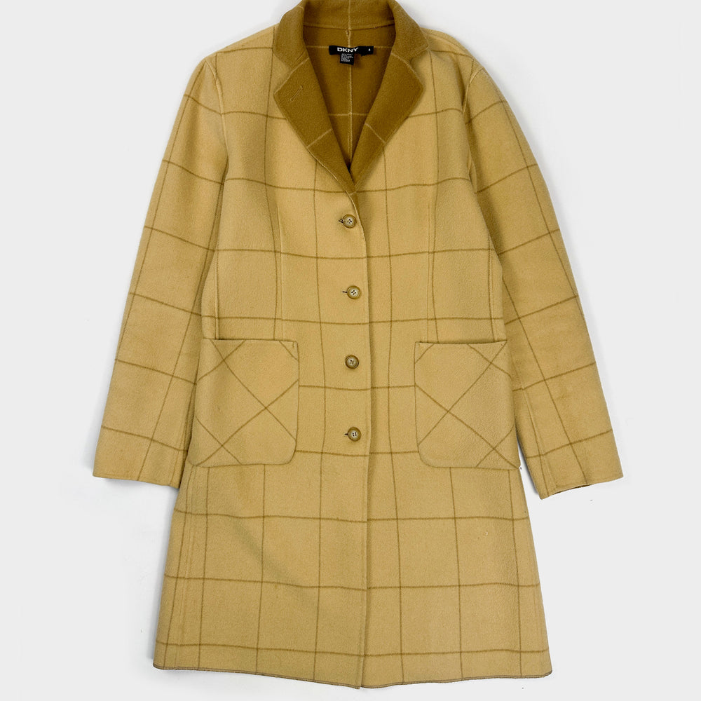 DKNY Beige Squares Pattern Long Coat 1980's