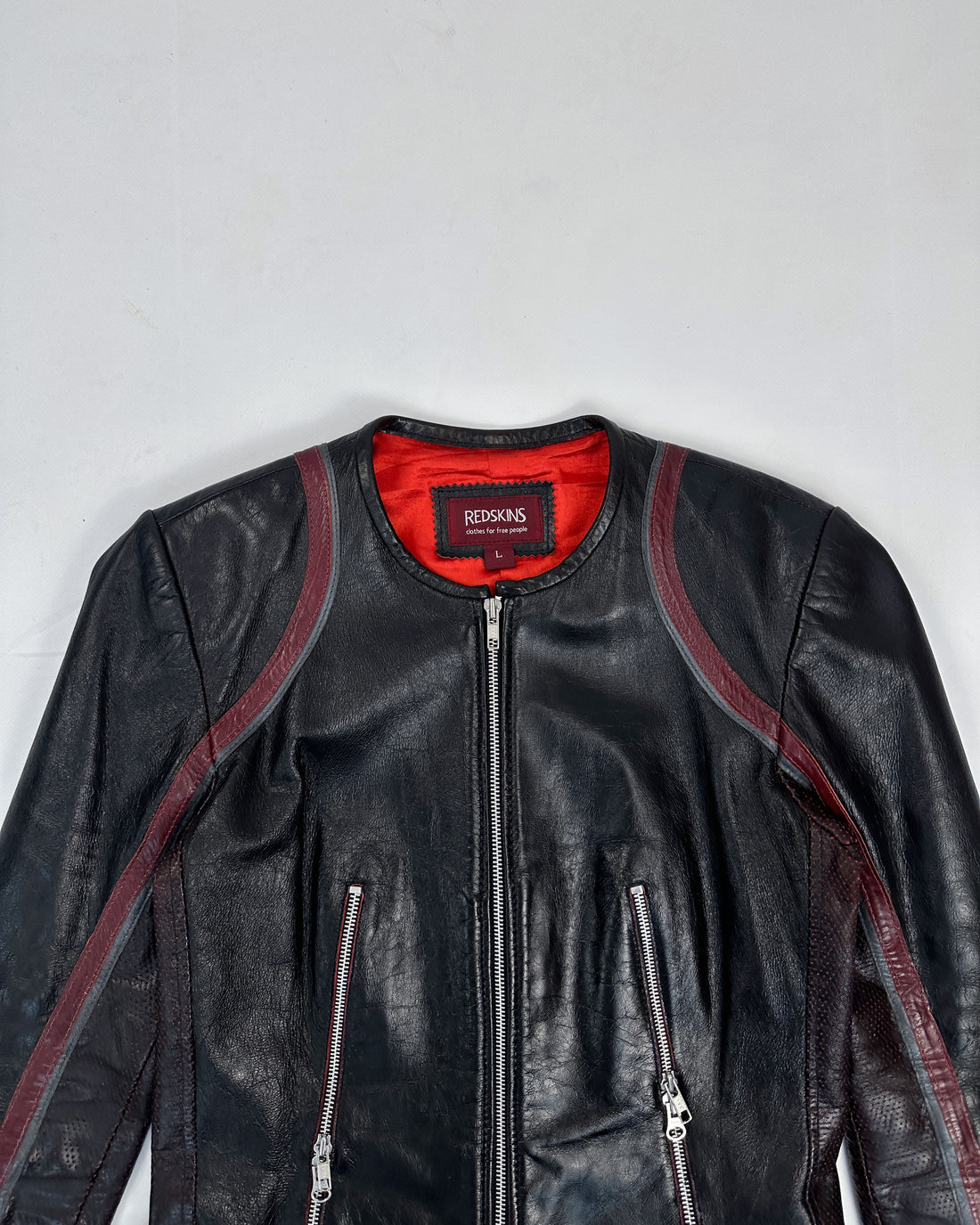 Redskins Black Zippers Leather Jacket 1990's