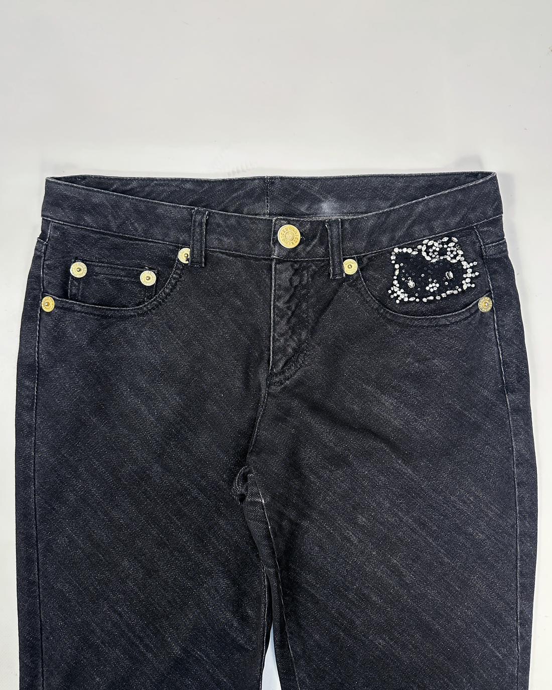 Iceberg x Hello Kitty Black Washed Denim Pants 2000's