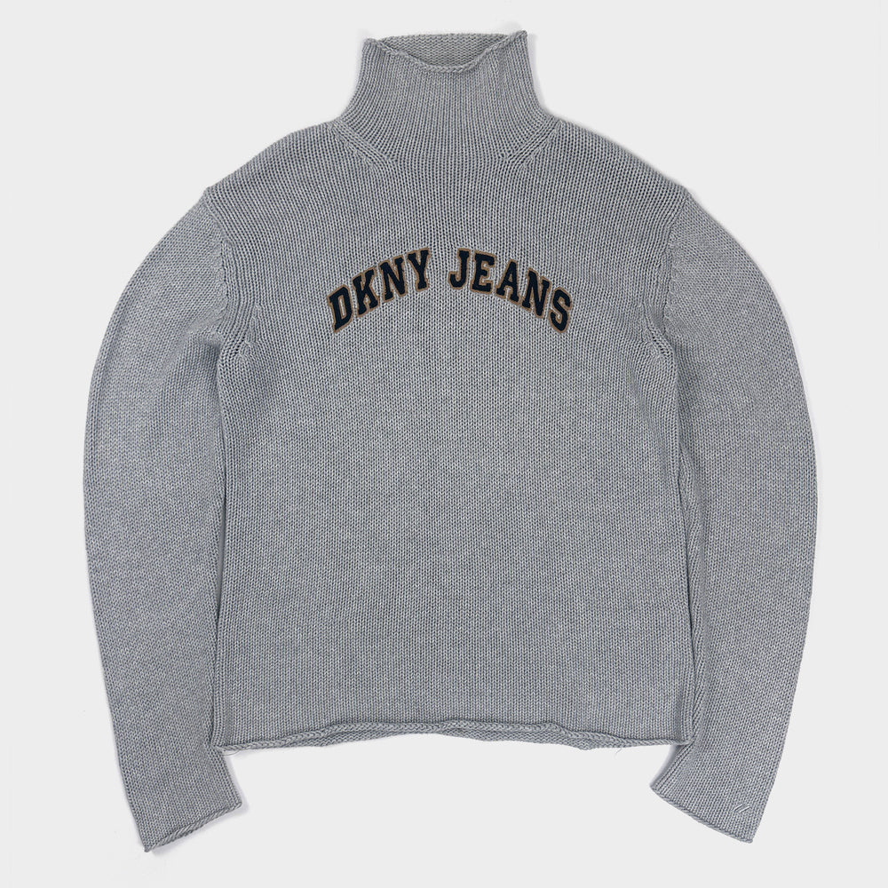 DKNY Grey embroidered Logo Turtleneck Knit 1990's