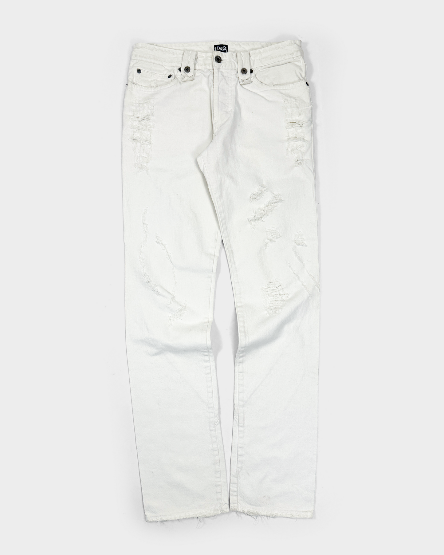 Dolce & Gabbana White Distressed Pants 2000's