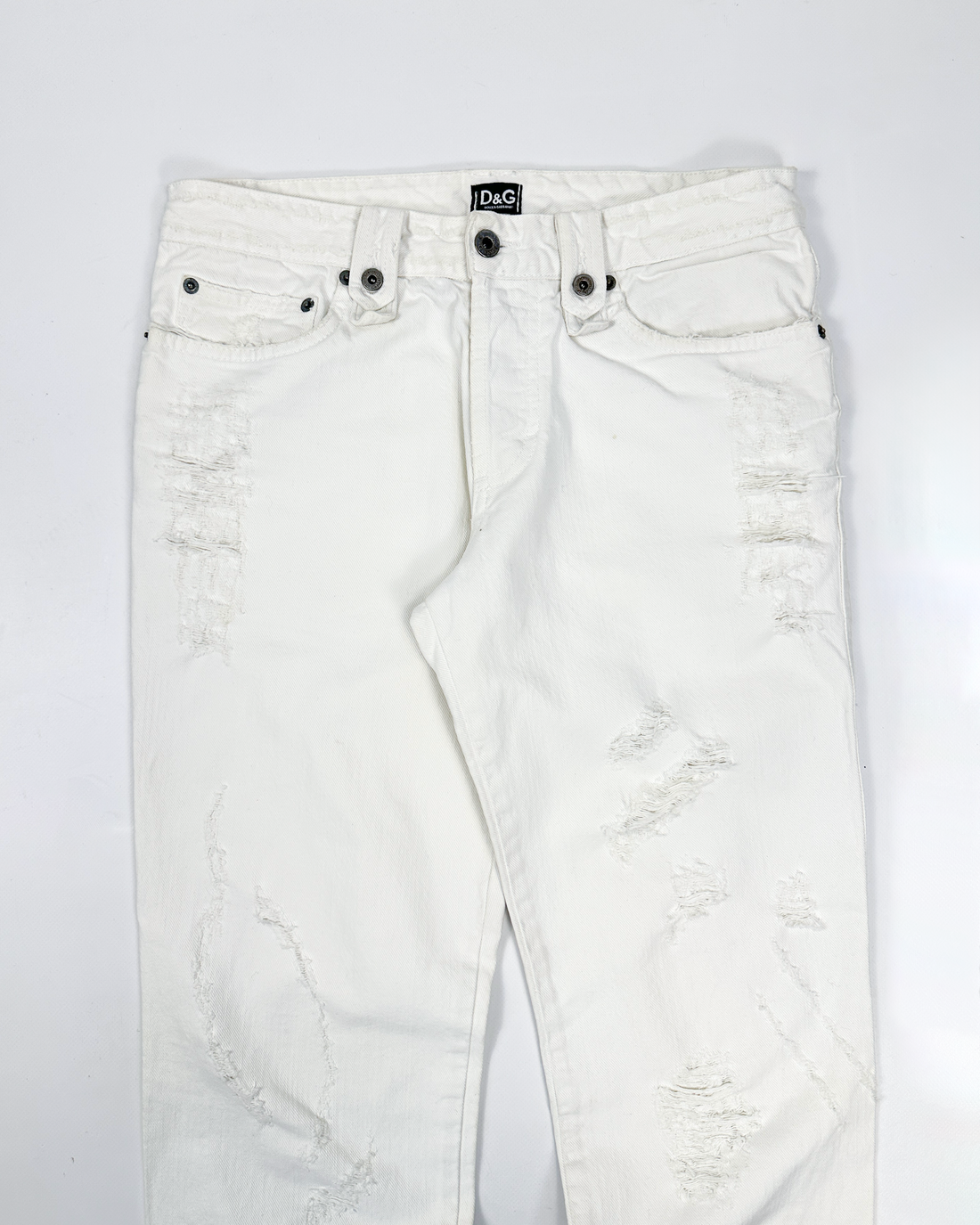 Dolce & Gabbana White Distressed Pants 2000's