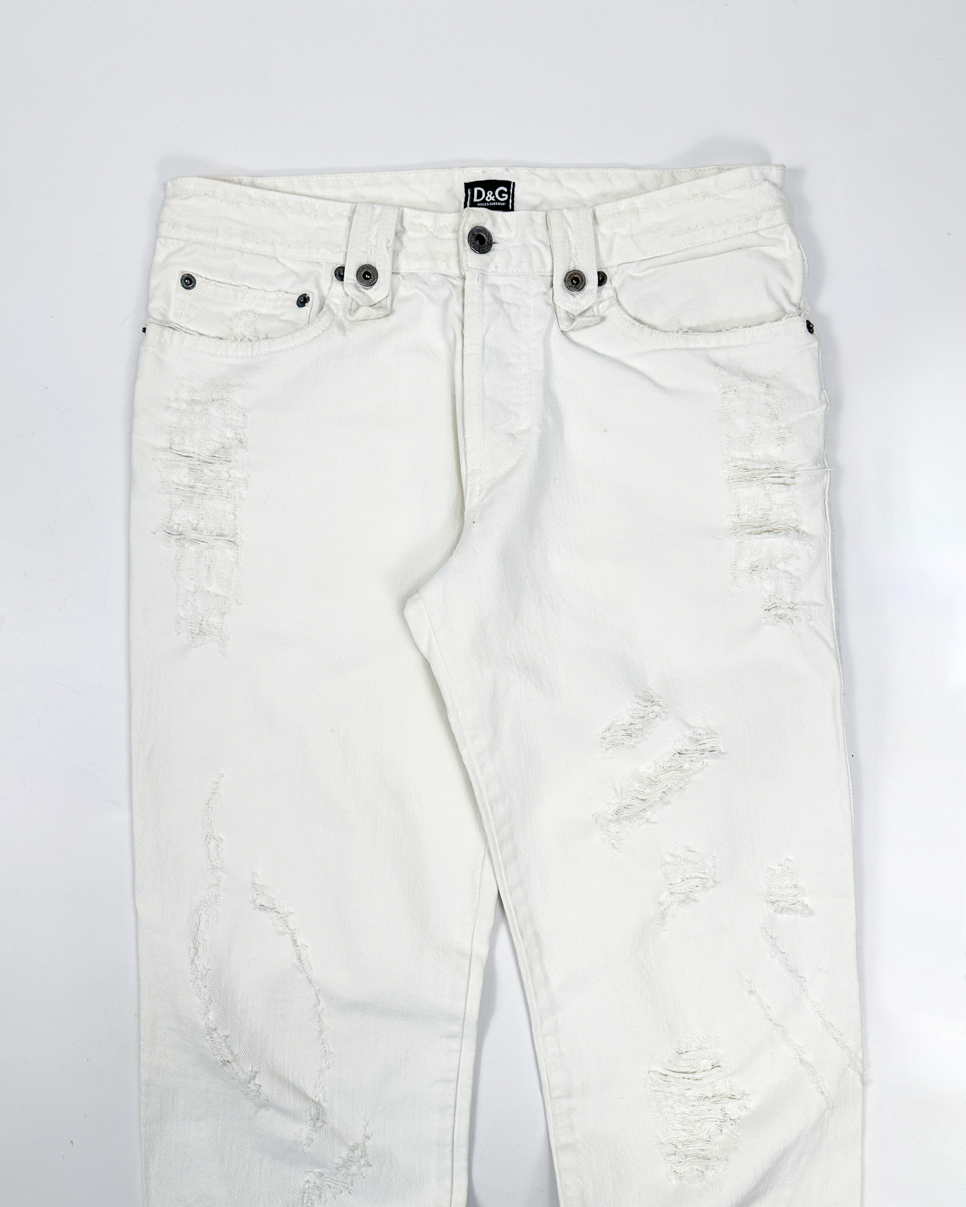 Dolce & Gabbana White Distressed Pants 2000's