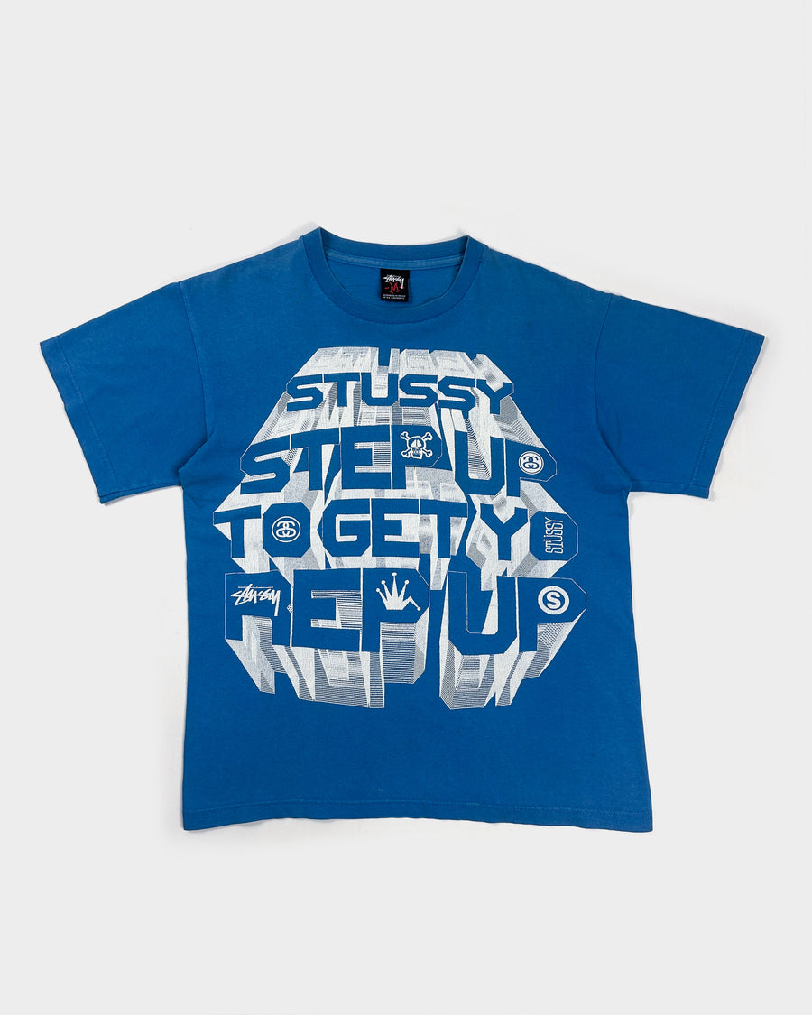 Stussy "Step Up" Printed Blue Tee 2000's