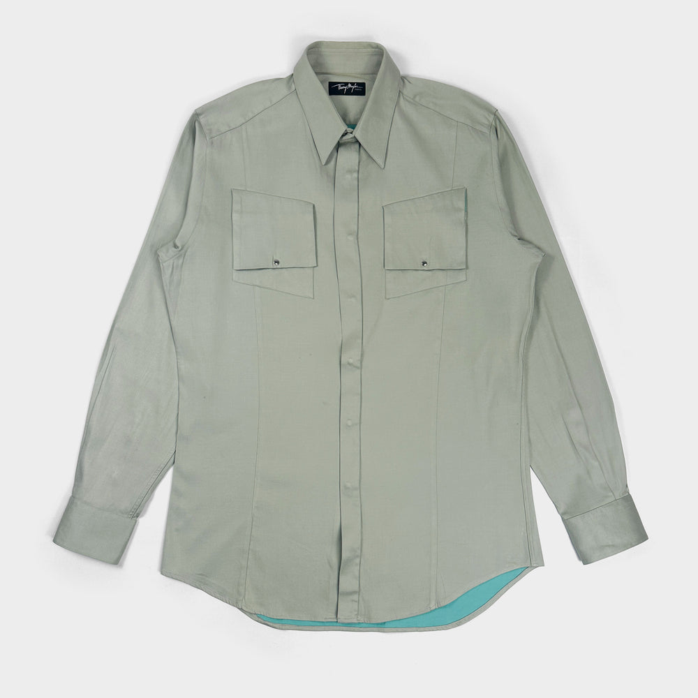 Mugler Aqua Green Metallic Buttons Shirt 1990's