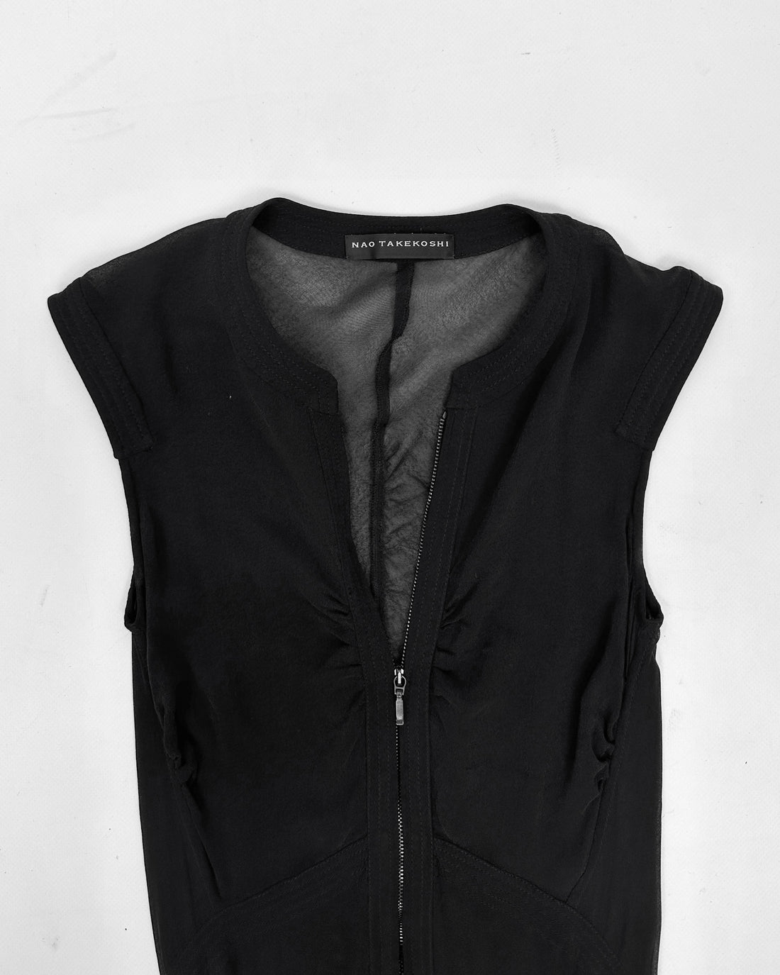 Nao Takekoshi Black Zipped Fluid Silk Dress 2000's