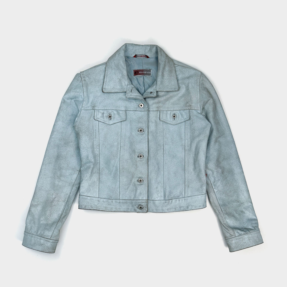 Essenza Baby Blue Cracked Leather Jacket 1990's