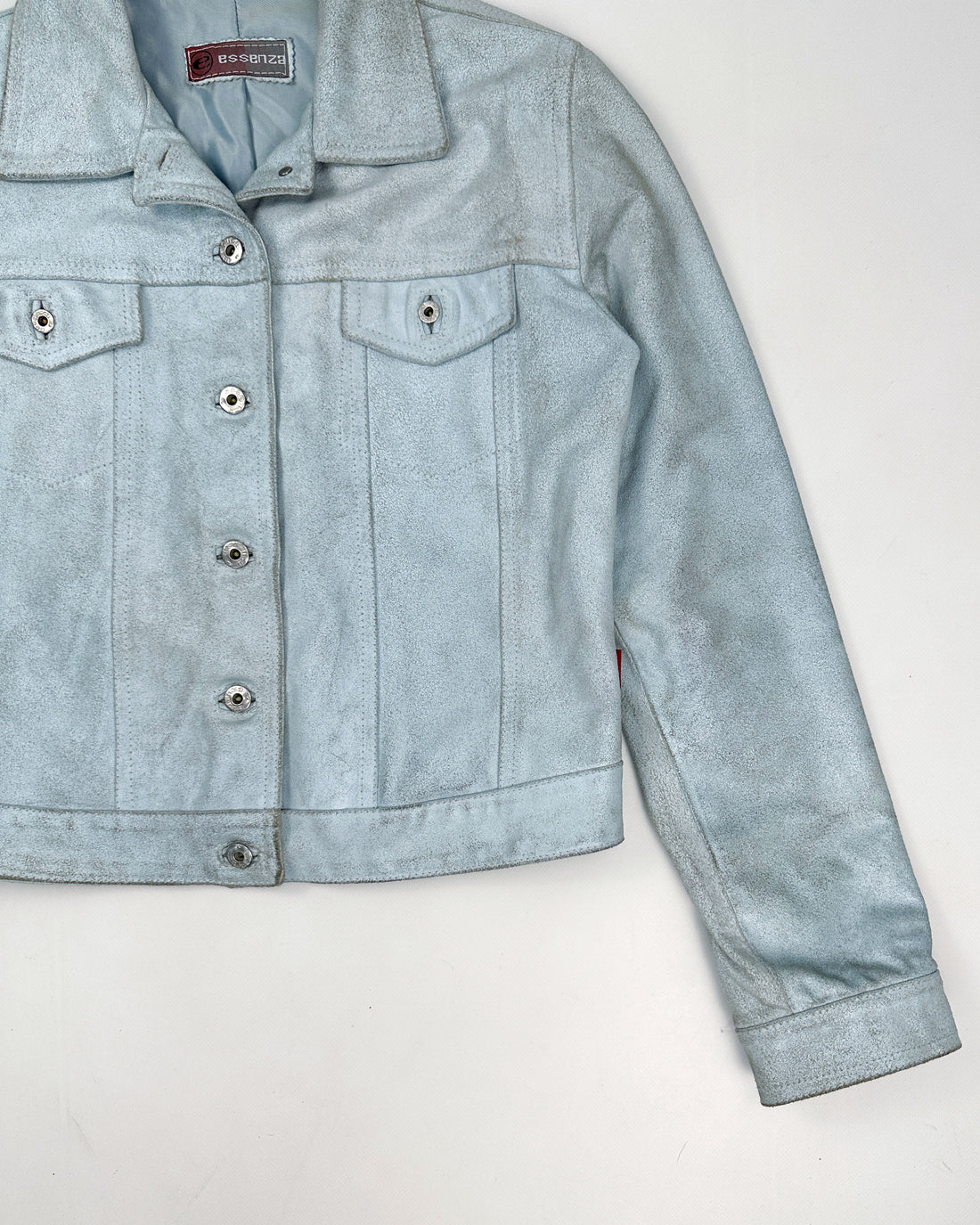Essenza Baby Blue Cracked Leather Jacket 1990's